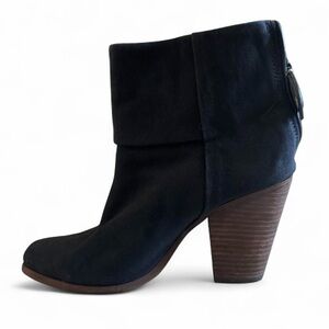 Rag & Bone Newbury Black Canvas Booties Wooden Heel Ankle Boots Size 38 (7.5-8)